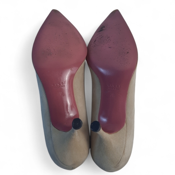 GUCCI Ivory Suede Point Toe Pumps Bubblegum Pink Raspberry Beige Italy 7 - Picture 7 of 9